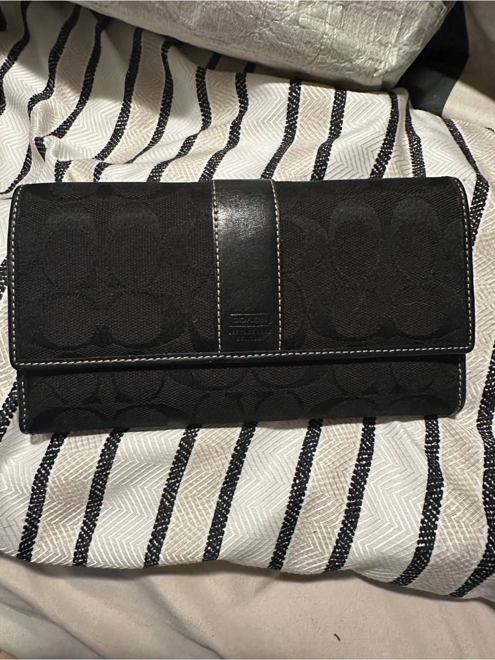 Coach Black Signature Foldover Clutch Wallet